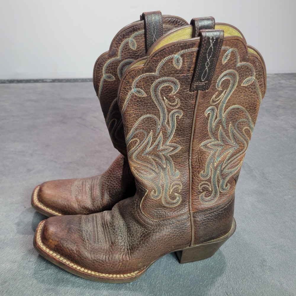 Ariat Heritage Roughstock Brown Leather Western Boots Wide Square Toe 7 10001046